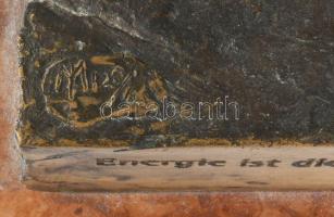 cca 1930 Art deco bronz futó szobor, márvány talapzaton, rajta "Energie ist die erste einzige T...