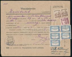 1921 Ajánlott nyomtatvány (Visszajelentés) 8 db bélyeggel / Printed matter with 8 stamps "ERDŐT...