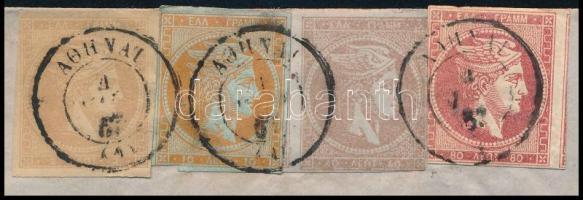 1867 Portós levél Franciaországból Athénba küldve, látványos négyszínű görög bérmentesítéssel, &quot...