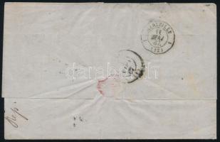 1867 Portós levél Franciaországból Athénba küldve, látványos négyszínű görög bérmentesítéssel, &quot...