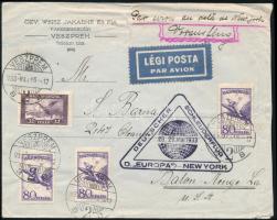 1933 Ritka, köznapi katapult levél az Europa hajó fedélzeti katapult bélyegzőjével, "VESZPRÉM&q...