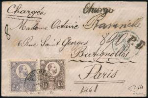 1874 UPU előtti tarifával küldött rendkívül dekoratív, kis alakú boríték Budapestről Franciaországba...