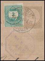 1894 Díjjegyes levelezőlap Színesszámú 3kr díjkiegészítéssel Guatemalába; ritka desztináció! / PS-ca...