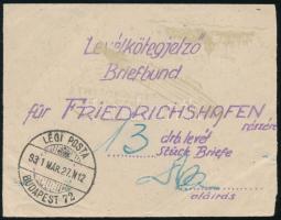 1931 A Zeppelin magyarország-németországi útján használt levélkötegjelző, rendkívül ritka! / Briefbu...