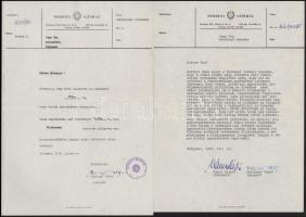 Vass Éva színésznő, Gábor Miklós felesége részére szóló 2 db Nemzeti Színház levél, Vámos László, és...