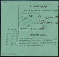 1874 5kr díjjegyes postautalvány / PS-Money order "KIS-SZEBEN"
