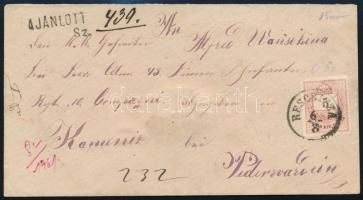 1875 5kr + 10kr ajánlott levélen / on registered cover "RESCHITZA"