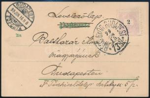 1899 Képeslap "BÉCS-GYŐR-BUDAPEST" vasúti mozgóposta bélyegzéssel / Postcard with railway ...
