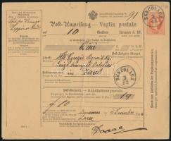 1874 5kr pénzutalvány / PS-money order "BENVOVACZ" - "ZARA"