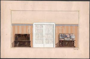 Török jelzéssel: Enteriőrterv, 1931. Tempera, papír, 17x30 cm