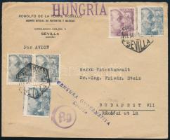 1941 Cenzúrázott levél Budapestre / Censored cover "SEVILLA"