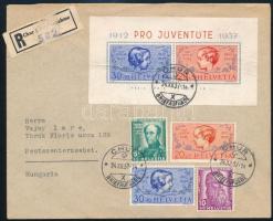 1937 Ajánlott levélen Pro Juventute sor és blokk / Mi 314-317 + block 3 on registered cover