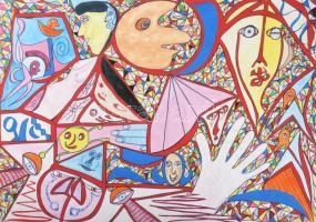 Olvashatatlan jelzéssel: Szilveszteri éjszaka, 1993-1994. Vegyes technika, papír, 42x59,5 cm