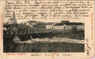 1906 Tenke, Tinca; Körös part, templom. Ritter Jakab kiadása / Cris riverside, church (EK)
