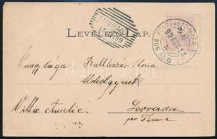 1899 Képeslap "KÖRÖSMEZŐ-MARM.-SZIGET" vasúti mozgóposta bélyegzéssel / Postcard with rail...