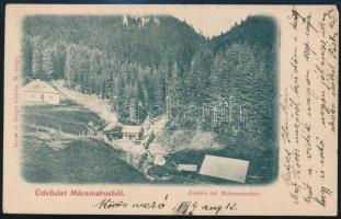 1899 Képeslap "KÖRÖSMEZŐ-MARM.-SZIGET" vasúti mozgóposta bélyegzéssel / Postcard with rail...