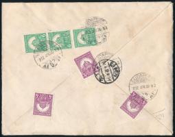 1932 Expressz ajánlott légi céges levél Repülő 80f + 1P, hátoldalán Pengő-fillér 3 x 4f + 3 x 6f bér...