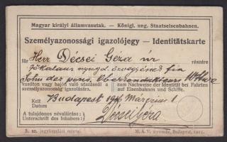 1916 Magyar királyi államvasutak fényképes személyazonossági igazolójegy / Railroad photo ID