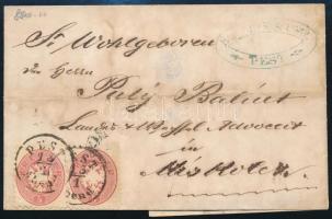 1865 2 x 5kr levélen / on cover "PEST / Abend"