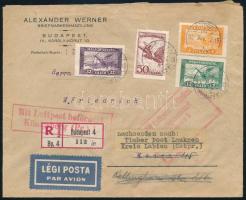1931 Ajánlott légi céges levél Repülő 4f + 12f + 32f + 50f bérmentesítéssel "BUDAPEST" - &...