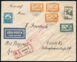 1931 Ajánlott légi levél Repülő 3 x 4f + 12f + 72+f + Pengő-fillér 2f bérmentesítéssel "BUDAPES...