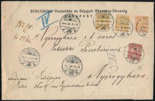 1910 Pénzes levél 4 db Turul bélyeggel \"BUDAPEST\" - Nyíregyháza