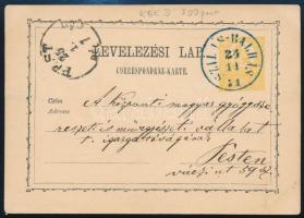 1871 2kr díjjegyes levelezőlap / PS-card, kék / blue "SZILAS-BALHÁS"
