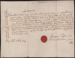 1787 Eger, Tájer György egri kanonok aláírása nyugtán