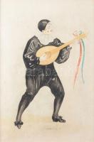 Faragó A jelzéssel: Harlekin. Akvarell, papír. Kissé foltos. Paszpartuban. 29×20 cm