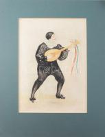 Faragó A jelzéssel: Harlekin. Akvarell, papír. Kissé foltos. Paszpartuban. 29×20 cm