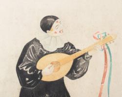 Faragó A jelzéssel: Harlekin. Akvarell, papír. Kissé foltos. Paszpartuban. 29×20 cm