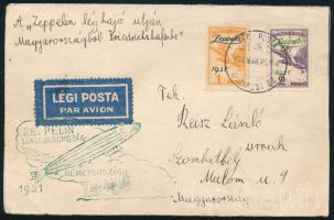 1931 Légi levél Zeppelin 1P + 2P bérmentesítéssel \"ZEPPELIN I. MAGYARORSZÁG-NÉMETORSZÁG ÚTJA\" alkalmi bélyegzéssel