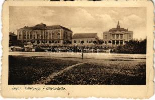 1918 Lugos, Lugoj; Eötvös sor, Főgimnázium, Színház, Klein Miksa üzlete. Nagel Sándor kiadása / stre...