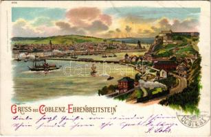 1900 Koblenz, Coblenz-Ehrenbreitstein, Lokomotive. Kunstanstalt Aug. Finkenrath / view, locomotive. ...