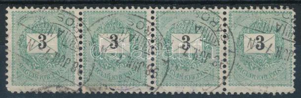 1889 3kr négyescsík 11 1/2 fogazással, lemezkombináció