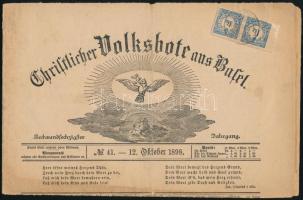 1898 Hírlapilleték bélyeg ívszéli párban teljes osztrák újságon. Nagyon ritka! / Newspaper duty stam...