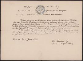 1910 Róma, Collegium Germanicum Hungaricum Romae által Kubányi Kornélnak küldött levél