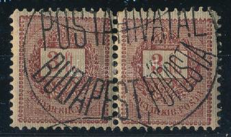 1888 3Ft pár luxus "POSTAHIVATAL / BUDAPEST FŐPOSTA" bélyegzéssel