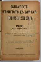 1938 Budapesti útmutató és címtár rendőrségi zsebkönyv, reklámokkal, sérült vászonkötésben, 460p