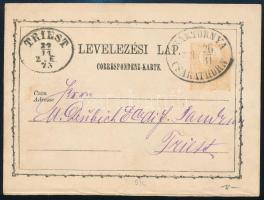 1873 2kr díjjegyes levelezőlap / PS-card "CSÁKTORNYA / CSAKATHURN" - Triest