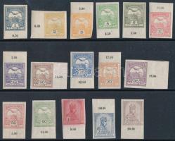 1909 Turul vágott ívszéli sor (250.000) / Mi 91-107Y imperforated margin set (3f bevágva / cut in)