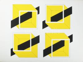 Walter Fusi (1924-2013), olasz festő/Italian painter: Geometrikus kompozíció (cím nélkül). Szitanyom...