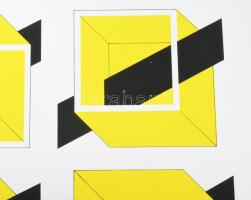 Walter Fusi (1924-2013), olasz festő/Italian painter: Geometrikus kompozíció (cím nélkül). Szitanyom...