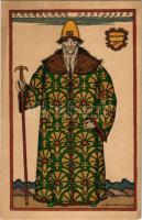 Costume pour l'opera Boris Godounov de Moussorgsky / Russian Art Nouveau combined Lubok style a...