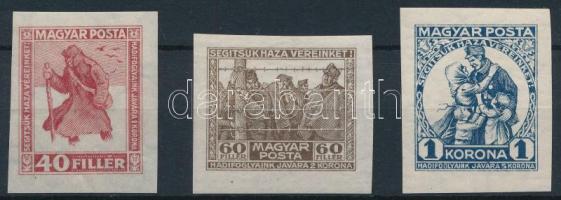 1920 Hadifogoly vágott sor (40.000) / Mi 312-314 imperforated set