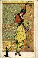 Art Nouveau lady art postcard. M. Munk Wien Nr. 917. s: Olga Mulacz (kopott sarkak / worn corners)