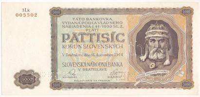Szlovákia 1944. 5000K "3Lk 005502", "SPECIMEN (MINTA)" perforációval T:XF
Slova...