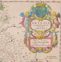 1642 Jan Jansson Artesia comitatus Artois térképe. Színezett rézmetszet. Paszpartuban 51x39 cm / Map...