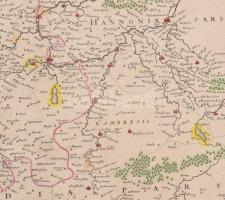 1642 Jan Jansson Artesia comitatus Artois térképe. Színezett rézmetszet. Paszpartuban 51x39 cm / Map...