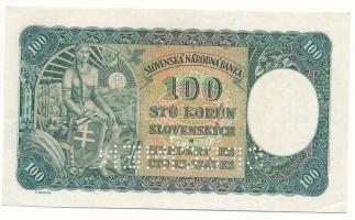 Szlovákia 1940. 100K "SPECIMEN" (MINTA) perforációval, "N2 143271" T:AU,XF hajta...